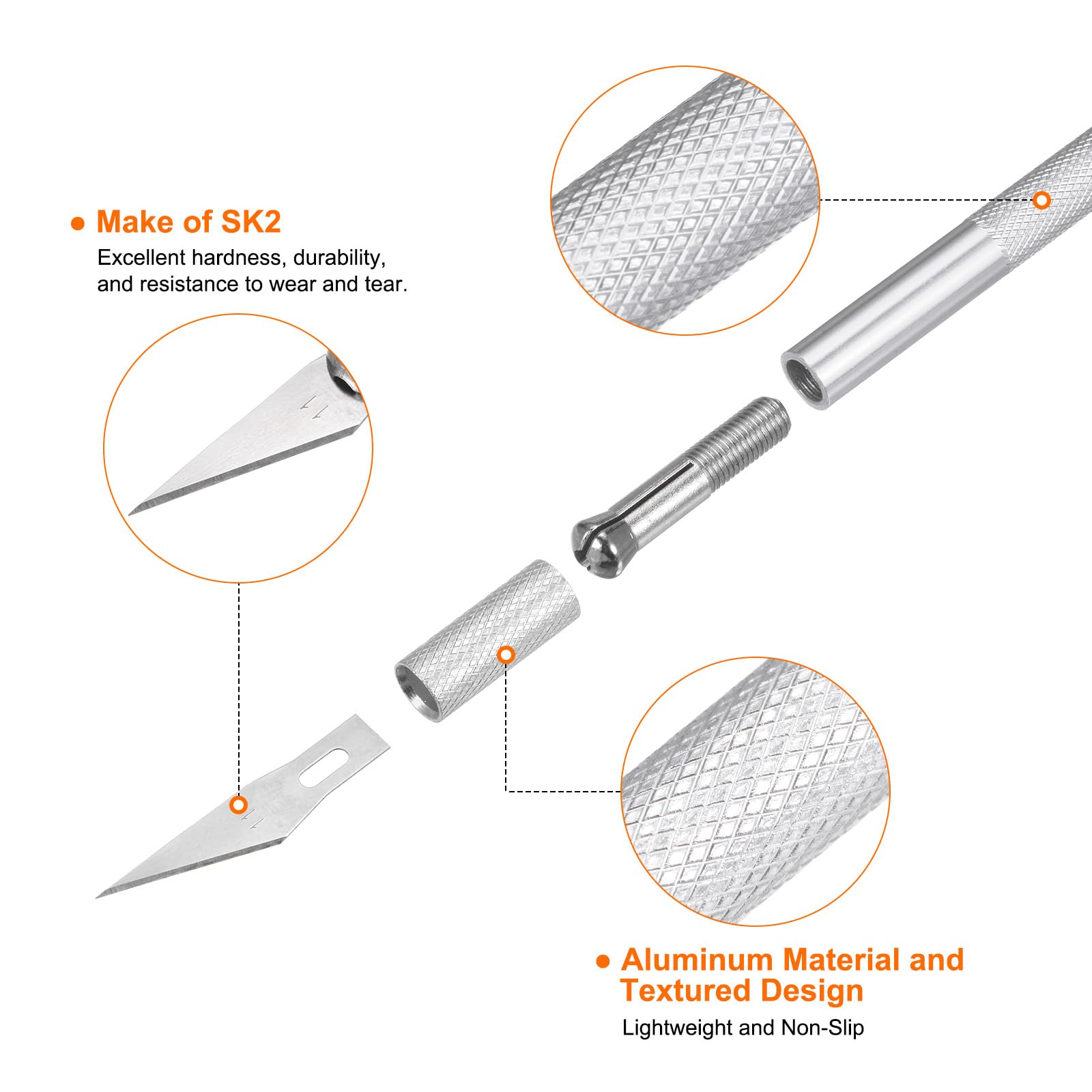 HARFINGTON 10 cuchillos exactos de 5.5 pulgadas de longitud reemplazables SK2 cuchillo de corte de precisión con cubierta protectora para modelado artístico tallado de calabaza, tono plateado