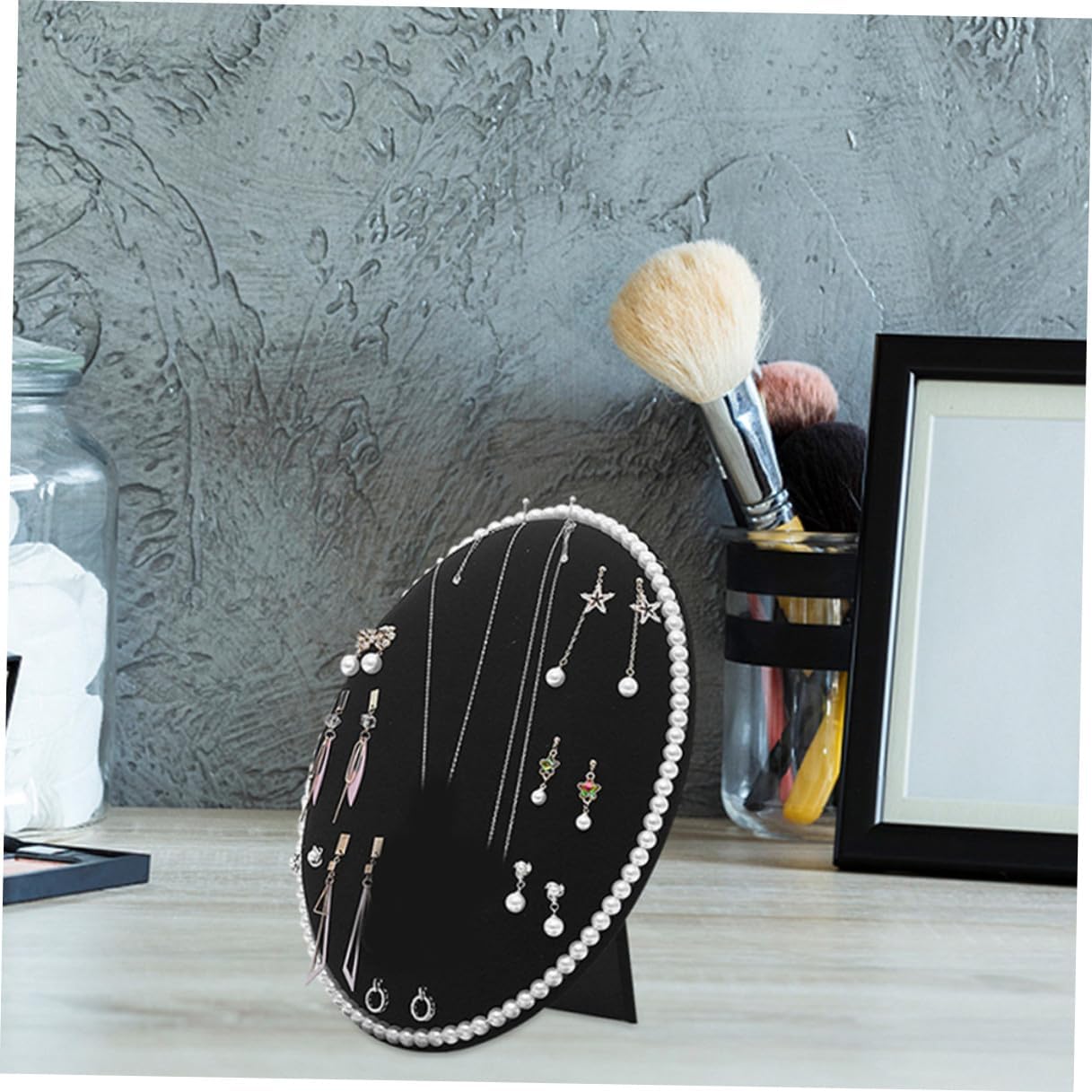 Earrings Display Stand Organizer Large Oval Wall-mounted Jewelry Holder with Black Velvet Panel for Studs Necklaces and Earrings Storage