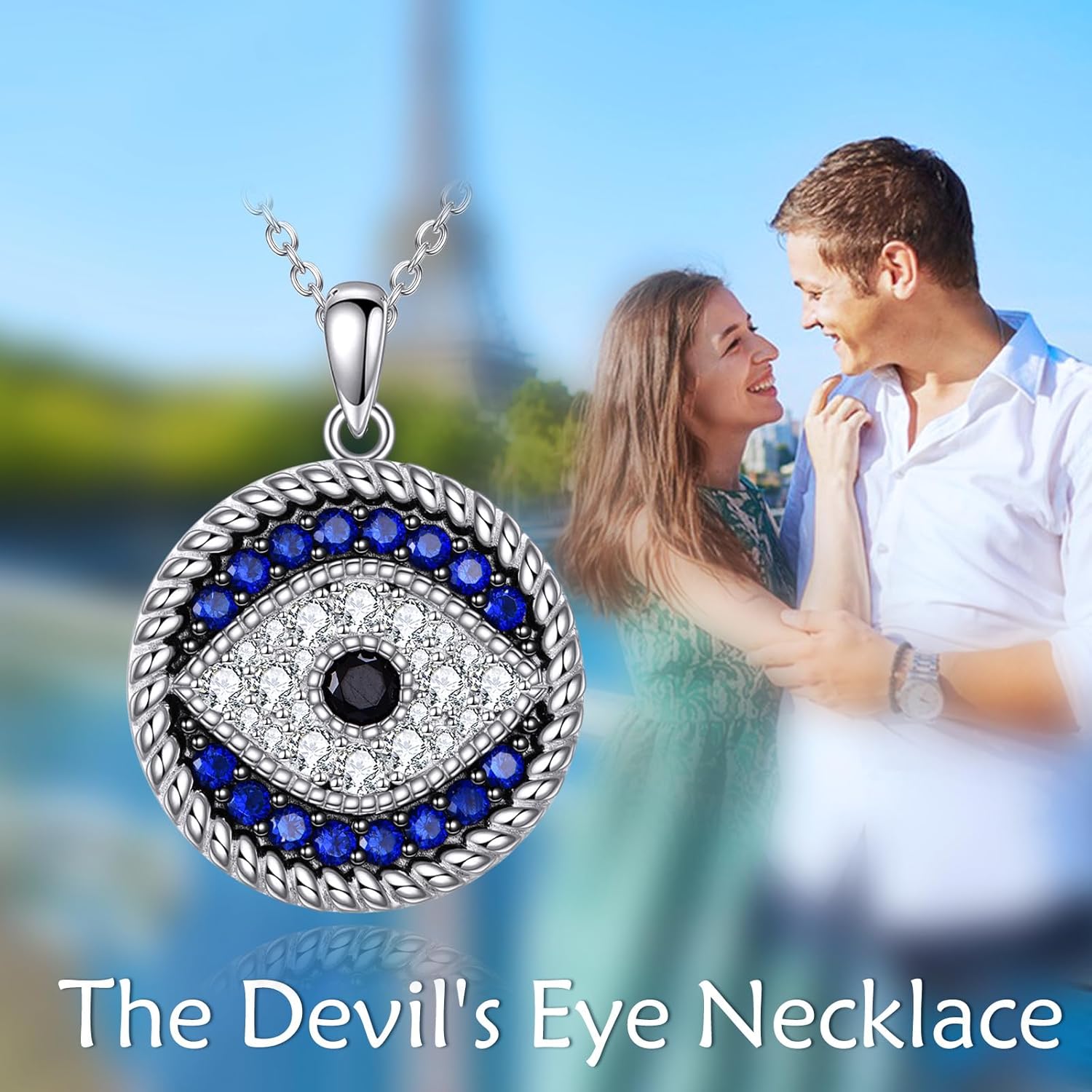 YFN Evil Eye Pendant Necklace for Women 925 Sterling Silver Greek Protection Jewelry with Blue Sapphire and Black Cz Amulet Gift - Image 3