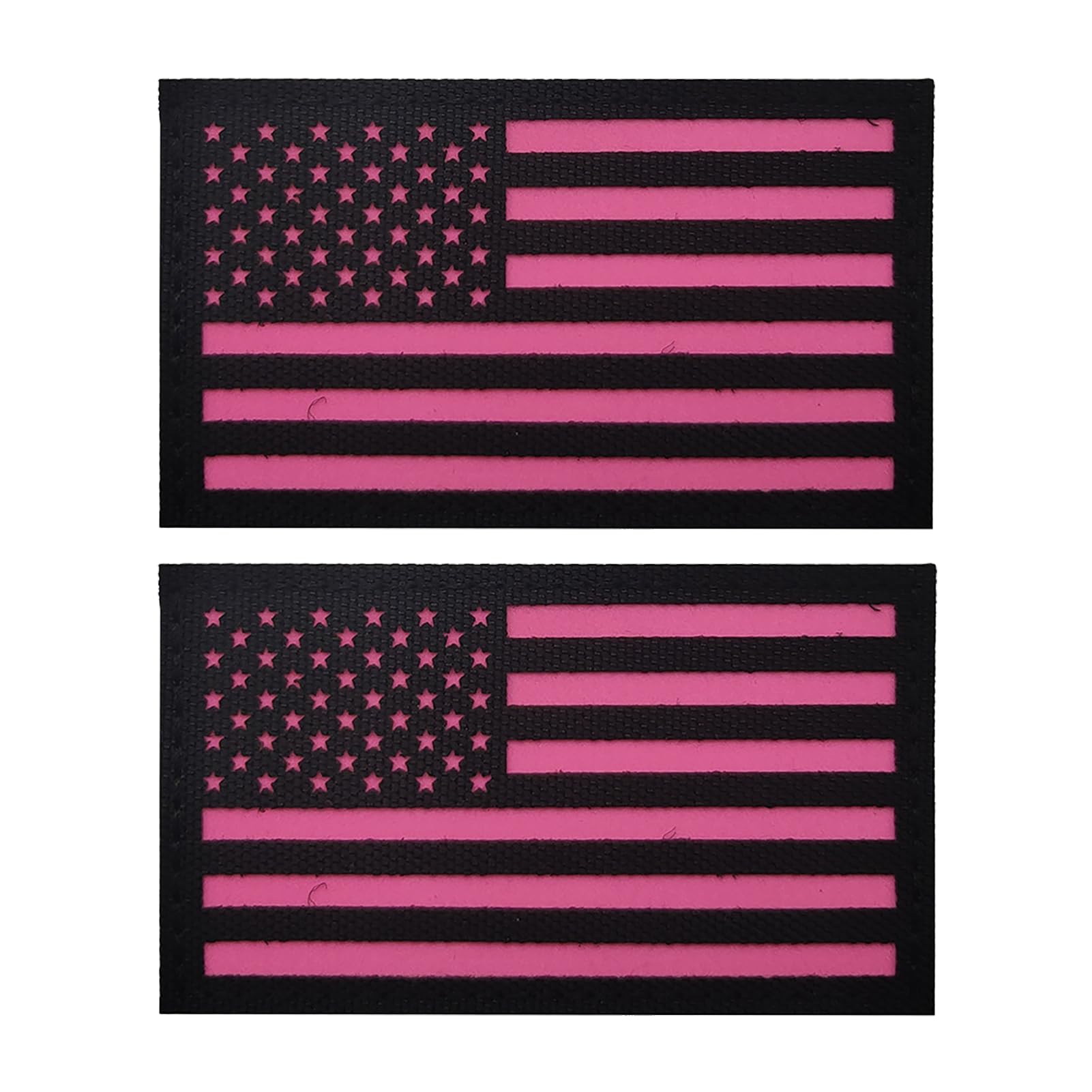 EmWoot 2PCS America American Flag Patches Luminous Patch Glow in The Dark Laser Cut Patch Hook and Loop(3.5x2 Inch Pink)