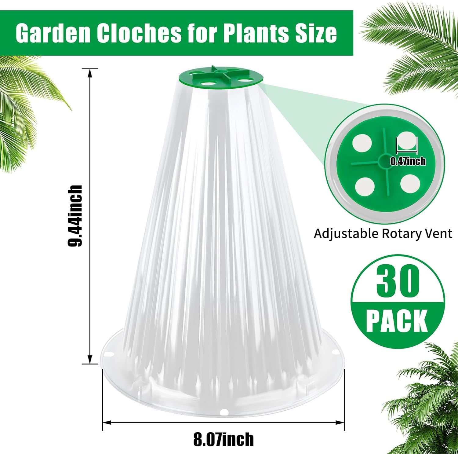 Cloche Jardin Potager Lot de 30, Protection Réutilisable pour Plantes avec Couvercle de Ventilation Rotatif, 24 x 20,5 cm Transparent