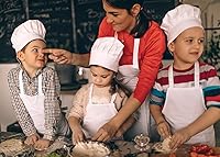 Vista 5 de ESHATO Sombrero de chef para niños, gorra de cocina de algodón elástico ajustable para niños