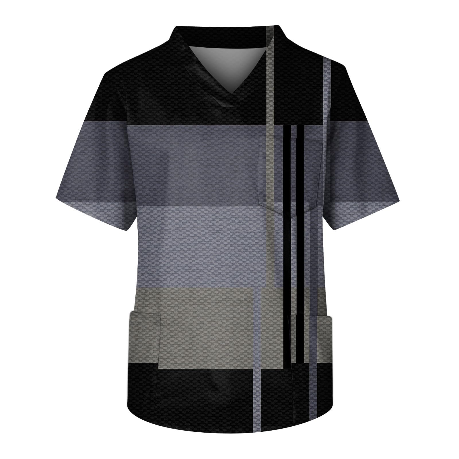 Men's Medical Scrub Top Plus Size Short Sleeve V-Ncek Hawaii Printed Working Nurse Doctor Unifroms with Pocket