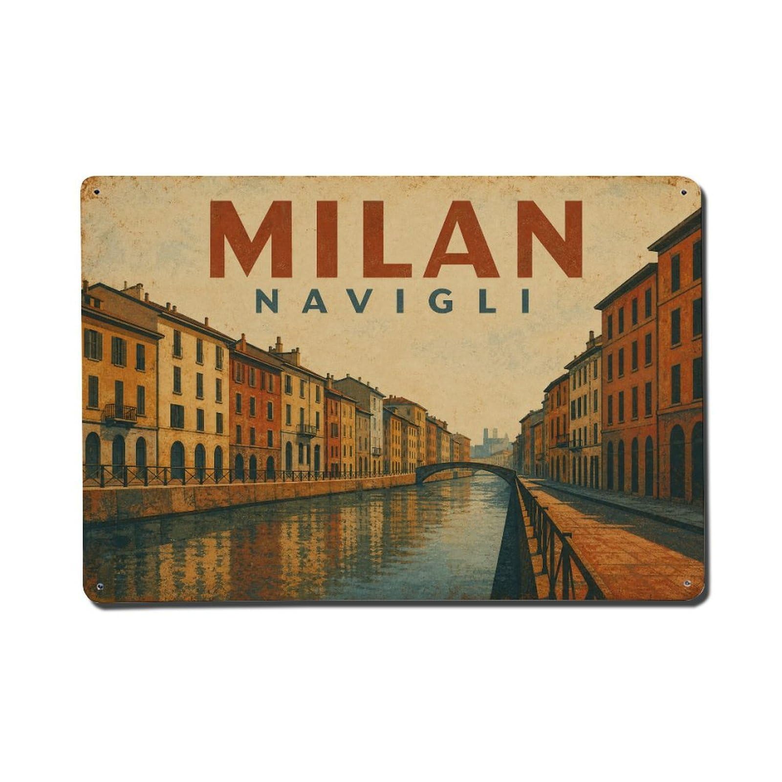 Huiyhb 8X12inch(20X30cm) Vintage Travel Milan Navigli Waterway Historic District Italy Metal Tin Sign