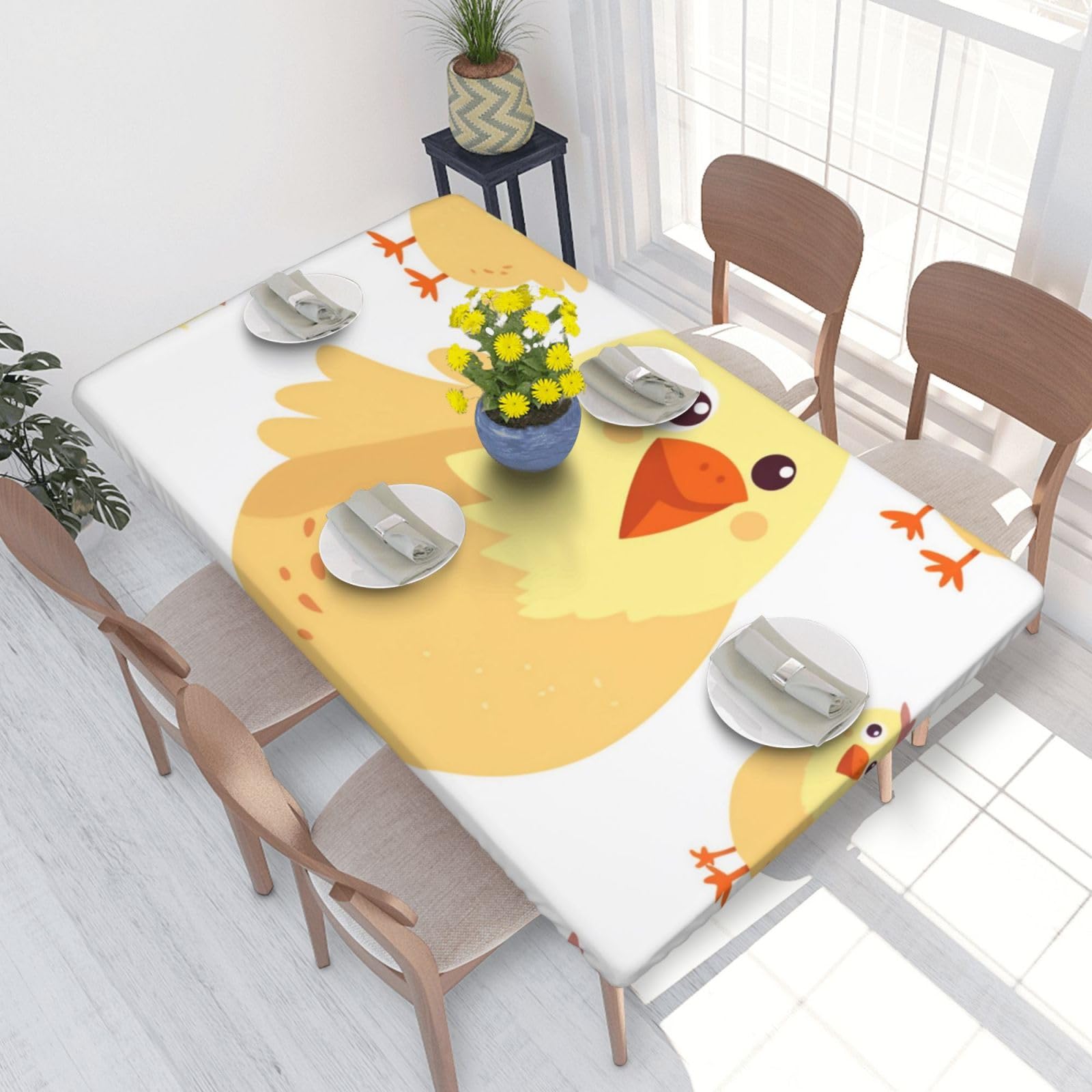 DCARSETCV Chicken Chick Printed 4FT Waterproof Tablecloth with Elastic Edged Protect & Decor Your Table, Oil-proof Washable Table Cloth Cover for Dinner Picnic Party