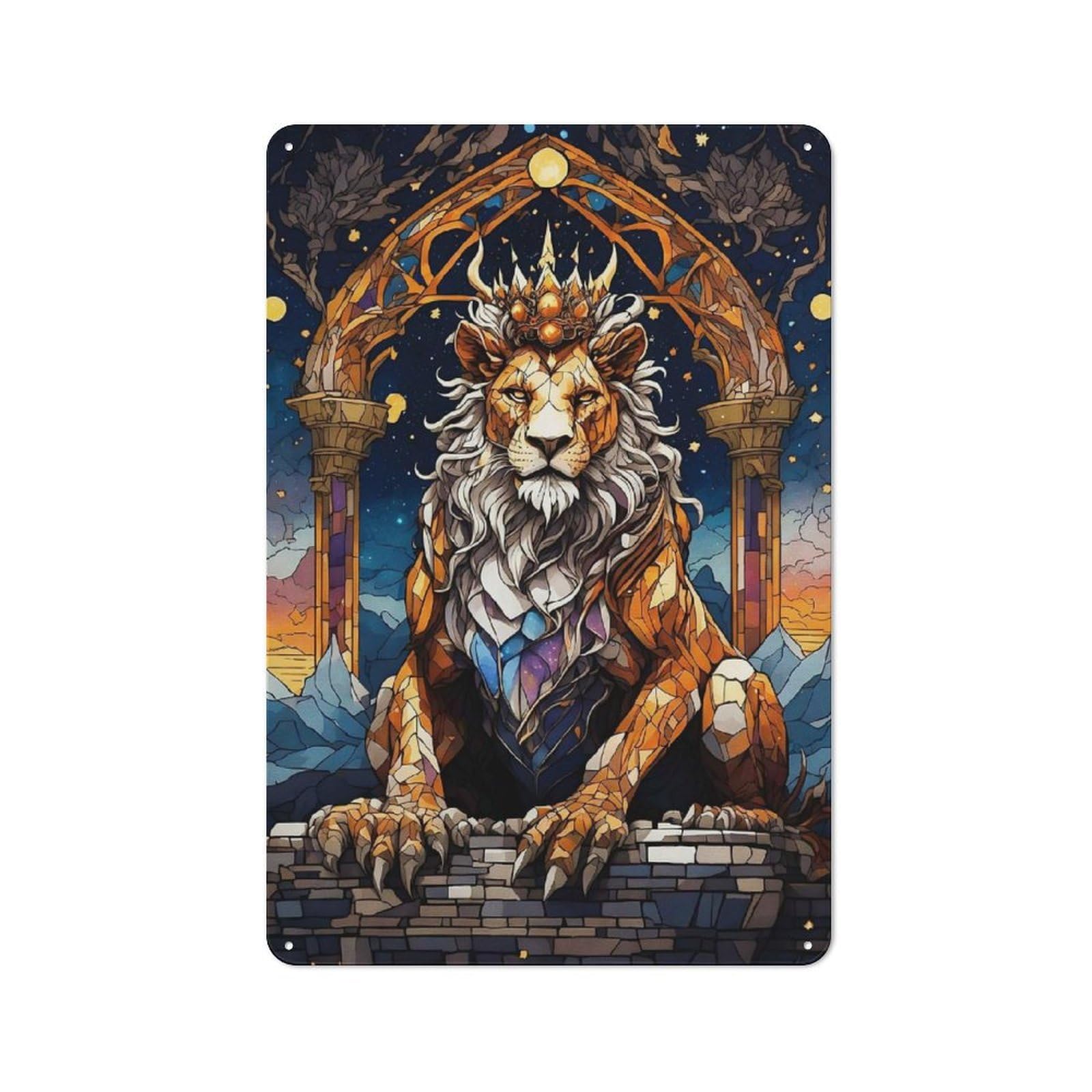 30x20cm Rustic Metal Sign with Queen Lion Stained Glass for Guest Room Or Hallway, for Vintage Wall Decor Fans, for Metal Sign Collectors