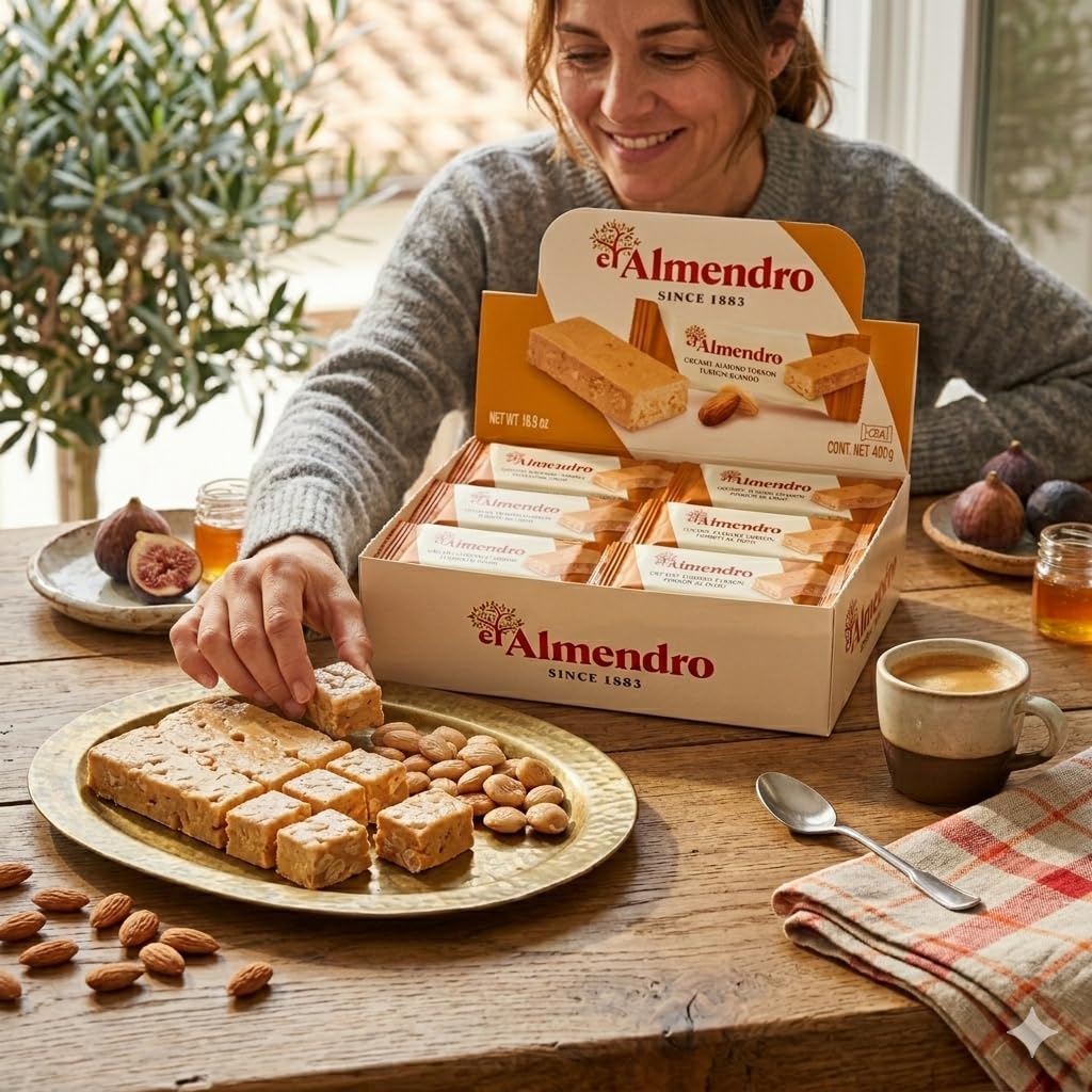Creamy Almond Turron Nougats From Spain, Traditional Spanish Candy Individually Wrapped, 24 Turron Blando Bars By El Almendro, Dessert, Gluten Free Easter Candy Basket Stuffers For Adults