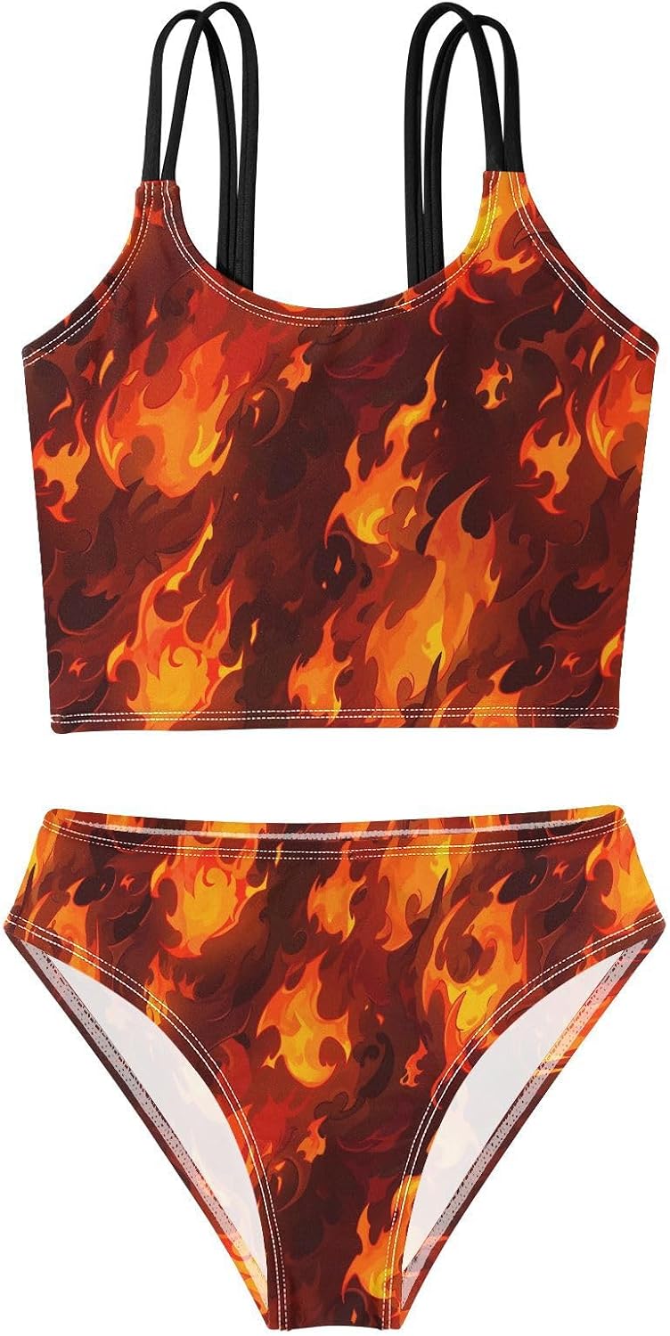 visesunny Girls Two Piece Swimsuits Hell Burning Flame Girl's Bikini Sets Bathing Suits for Girls Size 5-12Y