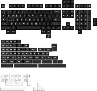 Akko ABS Keycaps 195 Keys, SAL Profile, Double Shot, Full Keycap Set, ISO + ANSI Layout with Mac Modifier for Mechanical Keyboards (White on Black)