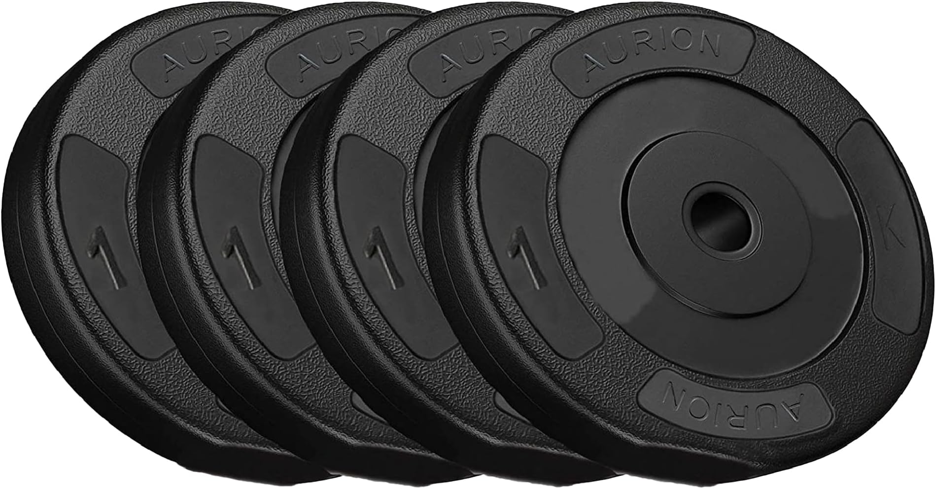 Aurion by 10club Weight Plates - Pack of 4 | Gym Weights Plates Set for Weightlifting - Black (1 Kg x 4)