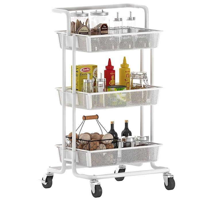 Buy PUSDON 3Tier Rolling Utility Cart, Metal Mesh Trolley Service Cart