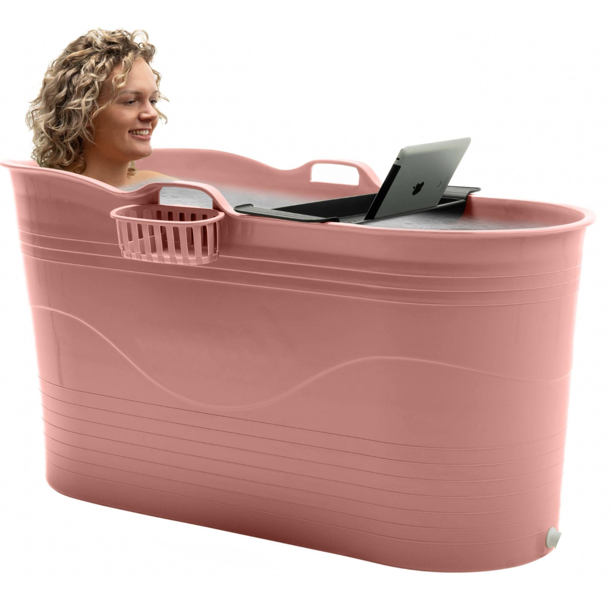 HelloBath® – Bath Bucket XL (Comfort) – 122 cm – Bañera para adultos – Baño de hielo – Manguera de desagüe extensible hasta 3 m – Extras: bandeja, grifo y funda protectora - Terracota