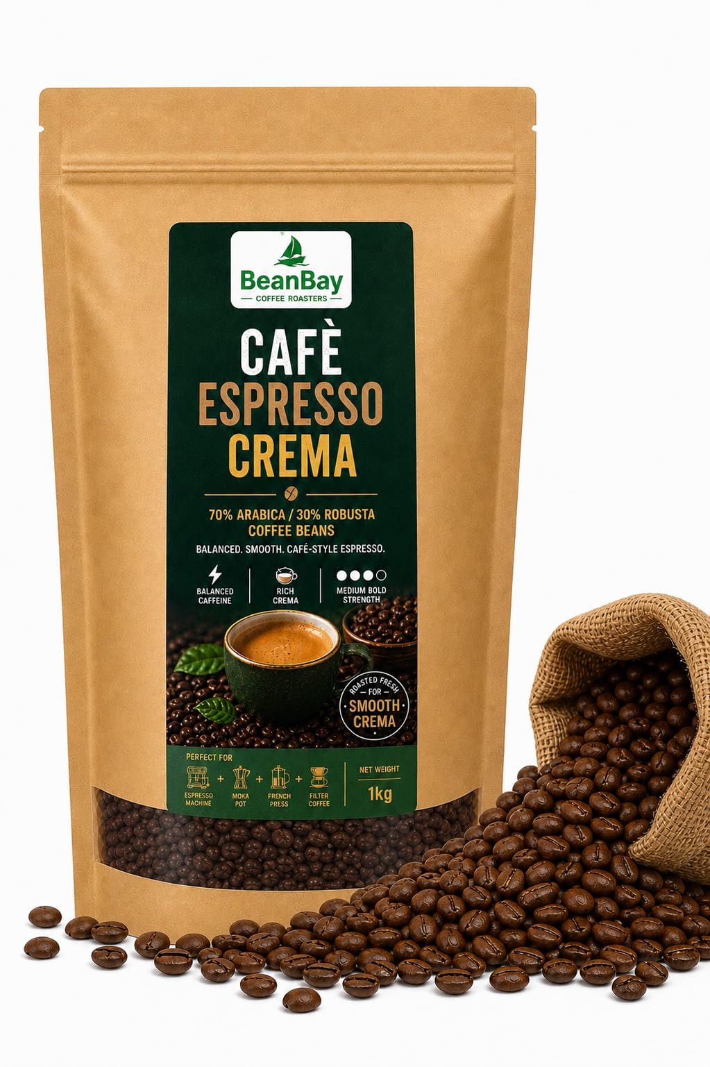 Bean Bay Espresso Crema | Espresso Blend Coffee for Home Brewing & Cafés | Fresh Roasted Arabica Robusta Blend| Smooth Chocolate Finish | 1 Kg Pack | Whole Beans-image-32