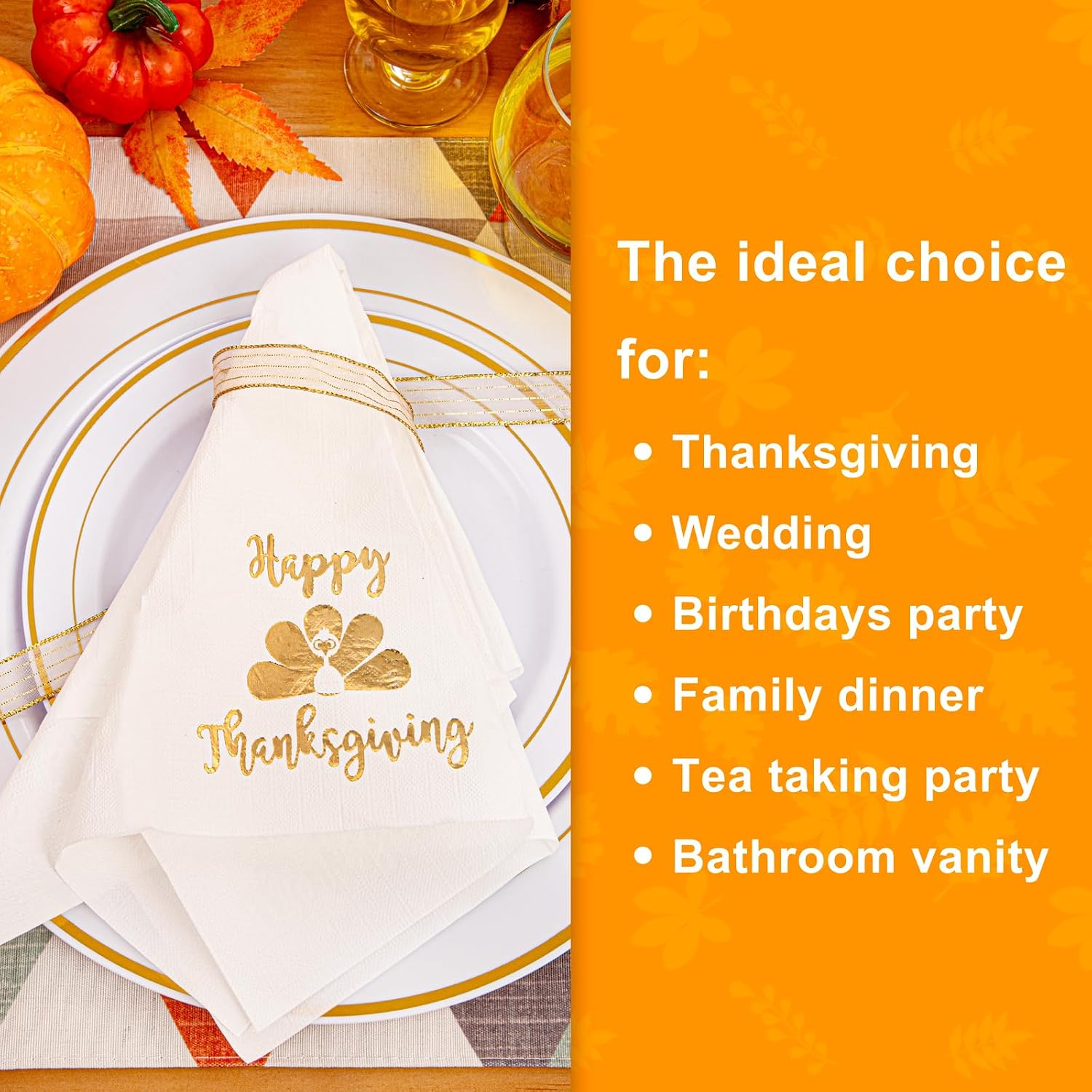 WDF 100Pack Thanksgiving Napkins and 60PCS Dinner Plates