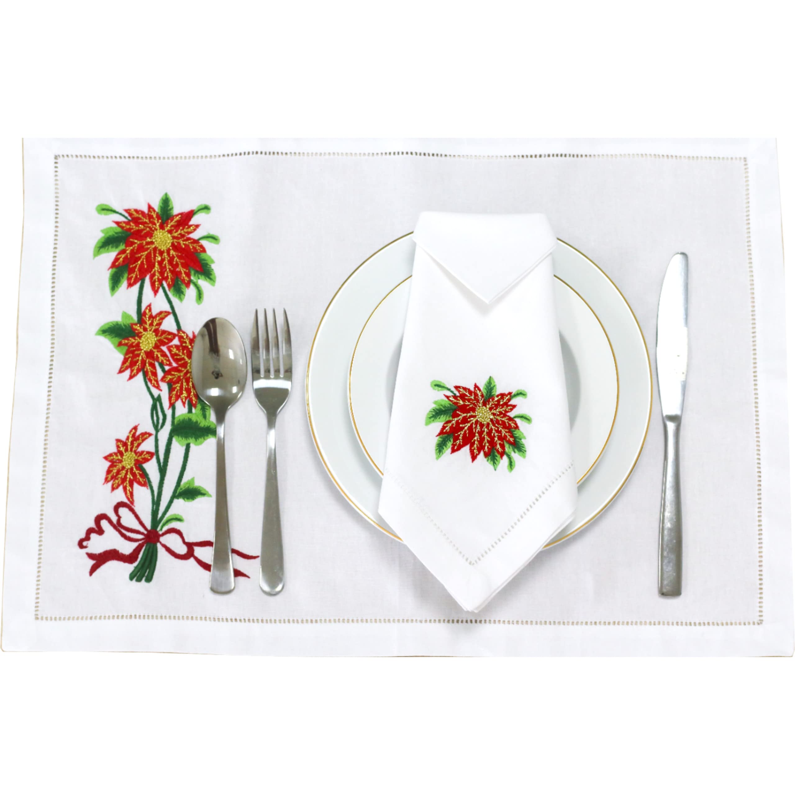 Amazon.com: Quang Thanh Embroidery – Set of 8 Cotton Placemats & Napkins  with Poinsettia Design, Washable 4 Placemat (14”x20”), Napkins Set of 4  (18”x18”) for Dining Table on Home, Restaurant, Holidays. : Home & Kitchen