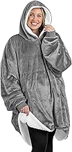 Bare Home Sherpa Fleece Wearable Blanket - Oversized Wearable Blanket Hoodie - Adult Size - Warm & Cozy - Soft Plush Blanket - Comfortable Blanket Sweatshirt with Dual-Sided Pocket (Adult, Grey)