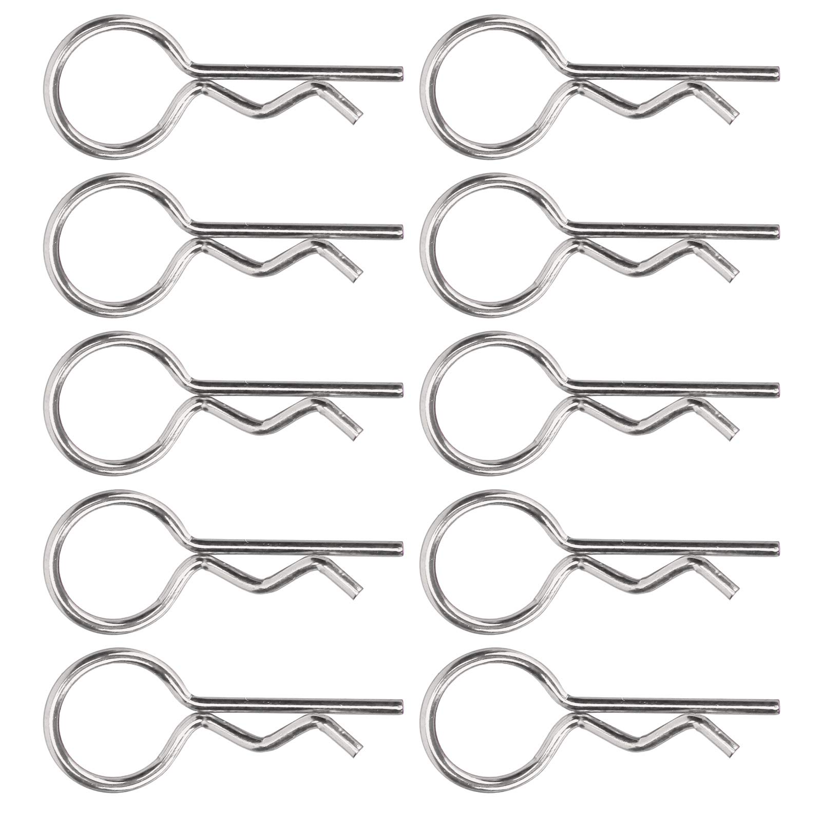 10Pcs 10.5MM RC Car Shell Clip RShape Metal Body Clips Pins for 1/5 1/6 1/8 1/10 RC Car (Silver)