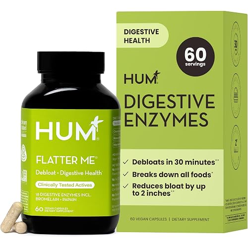 HUM Flatter Me Digestive Enzymes, Digestion & Bloating Support, 60 Count