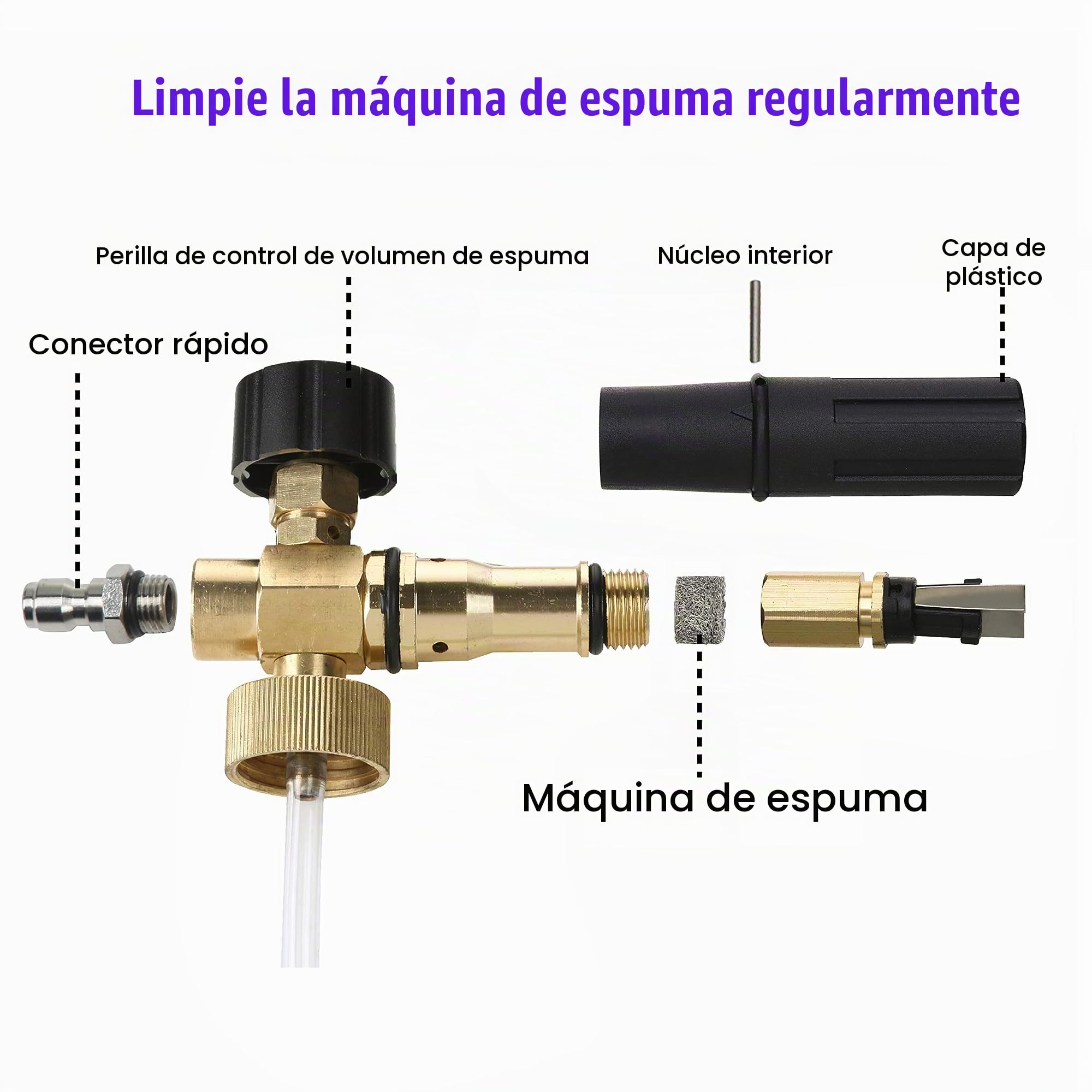 Tool Daily Cañón de espuma con conector rápido de 0,63 cm, 1 l, 5 puntas de boquillas de lavado a presión | Cañón de espuma para lavadora a presión, 5 boquillas de lavadora eléctrica de múltiples grados para lavado de automóviles