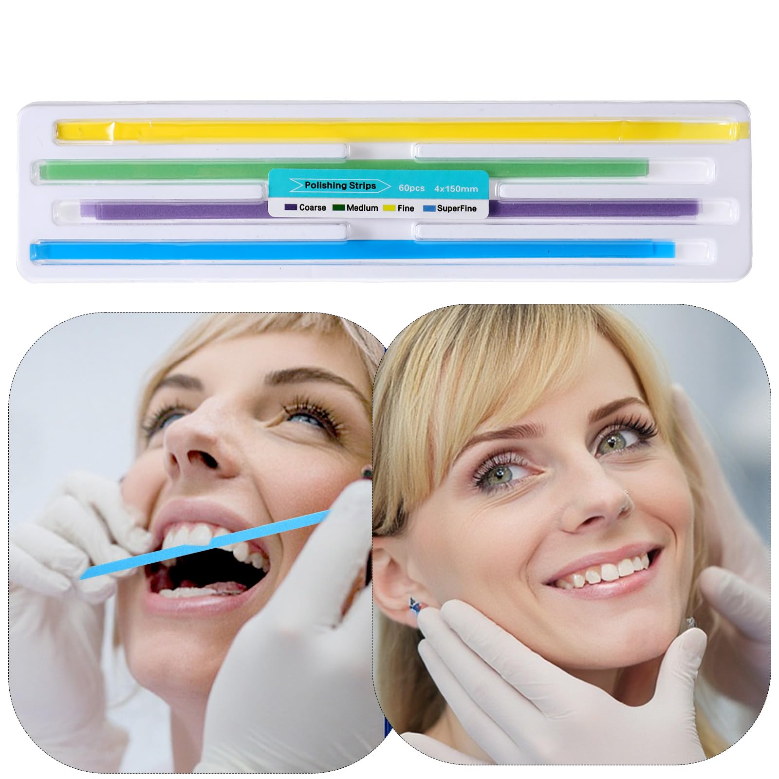 Qianyu 60 tiras de pulido dental, herramienta de lijado dental 4 mm x 150 mm, tiras abrasivas universales