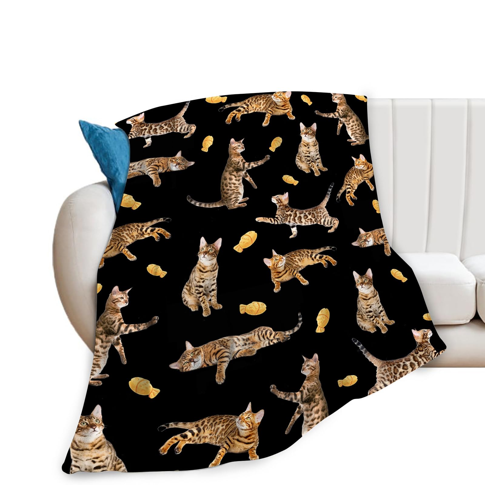 Bengal Cat Throw Blanket Cat Lovers Blankets Ultra Soft Warm Flannel Fleece Lightweight Fuzzy Decor Gifts for Women Men Girls Boys 50"x40"
