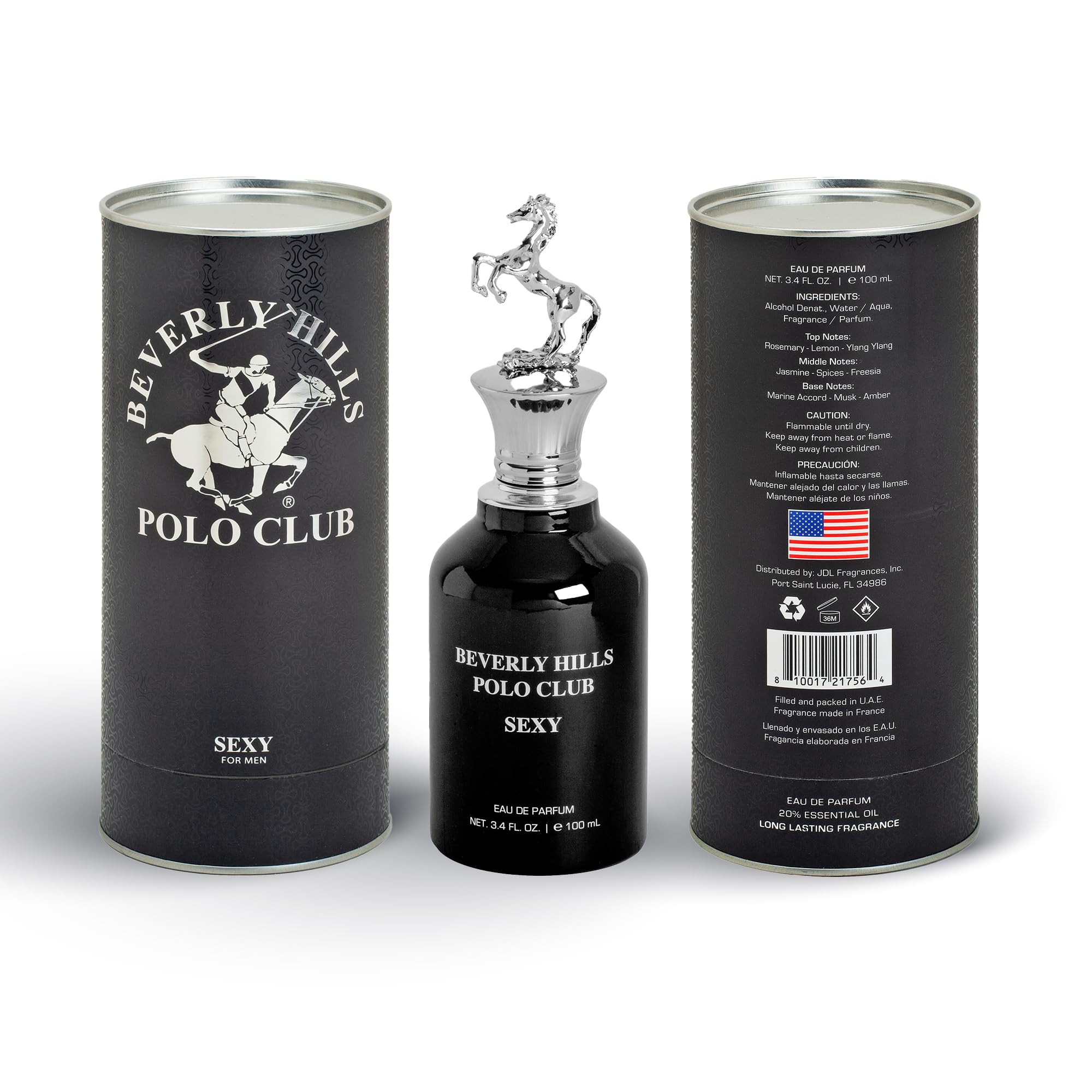 Beverly Hills Polo Club SEXY Eau de Parfum for Women | Ultra Long-Lasting Luxury Fragrance | Iconic Metal Horse Cap Design | Elegant Gifting Cylinder