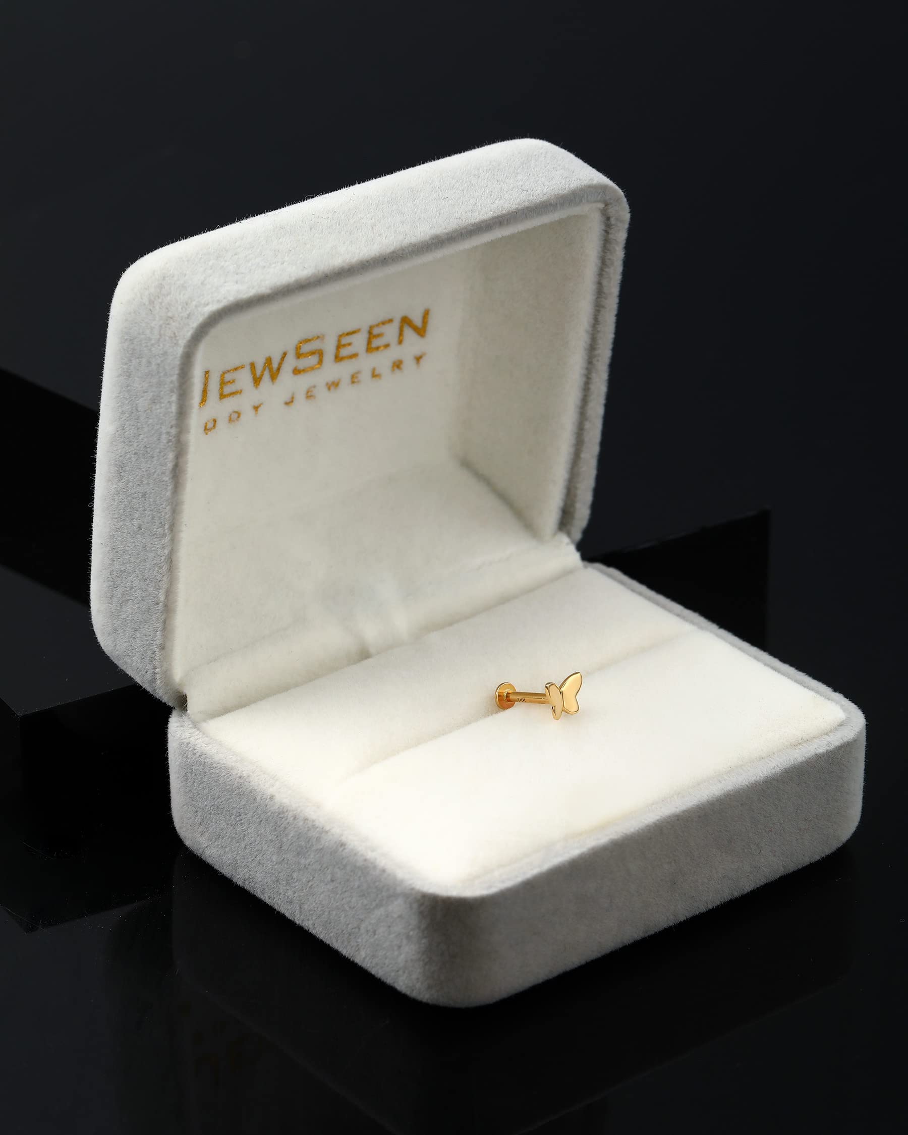 Jewseen 14K Solid Gold 16G Butterfly Nose Studs Threadless Flat Back Studs Helix Jewellery Cartilage Earrings Lip Labret Stud Tragus Stud Minimalist Earrings for Women Men