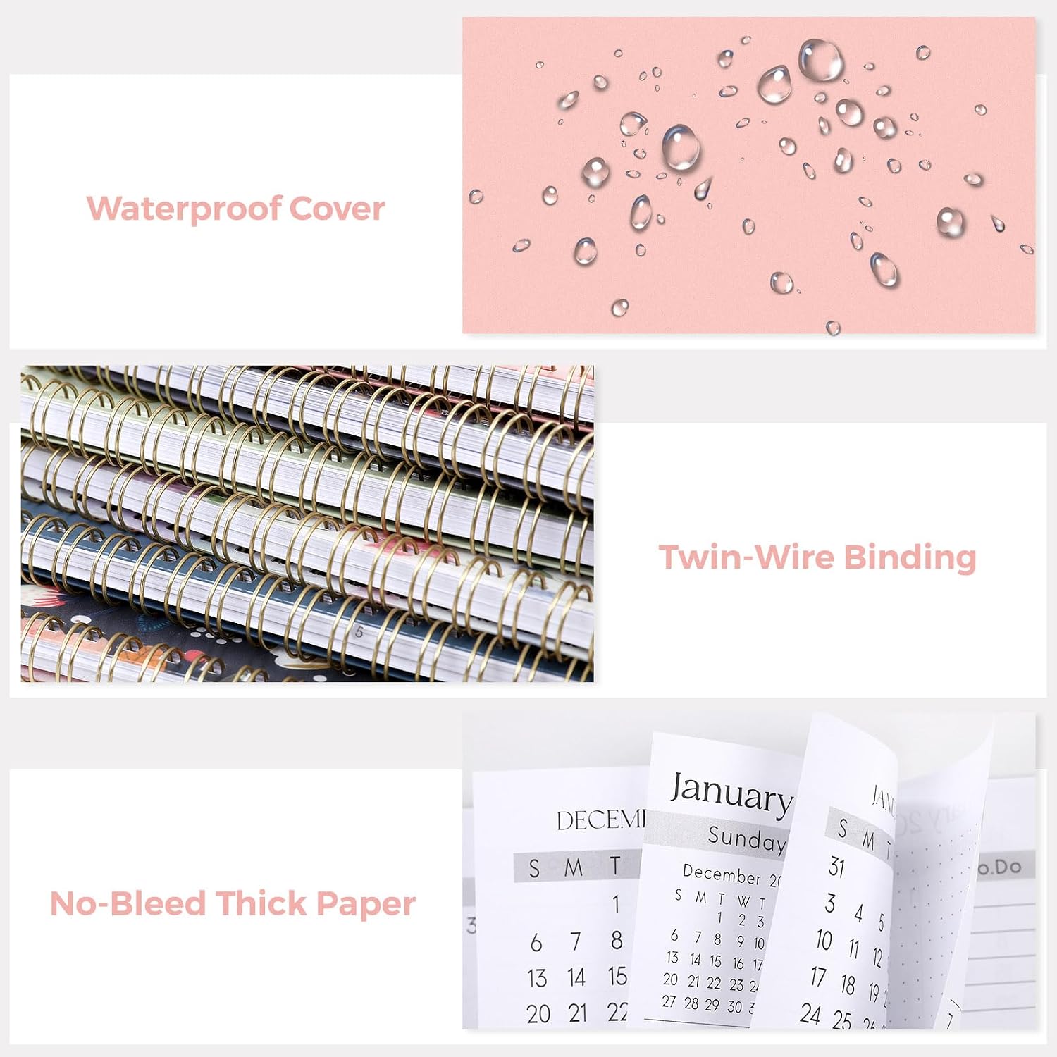  Monthly Planner 2026-2027, 24 Months Calendar Planner 2026-2027, 7.5" x 10" B5 Planner, Twin-wire Spiral Bound, Durable Waterproof Cover, Thick No-Bleed Paper, Pink thumbnail