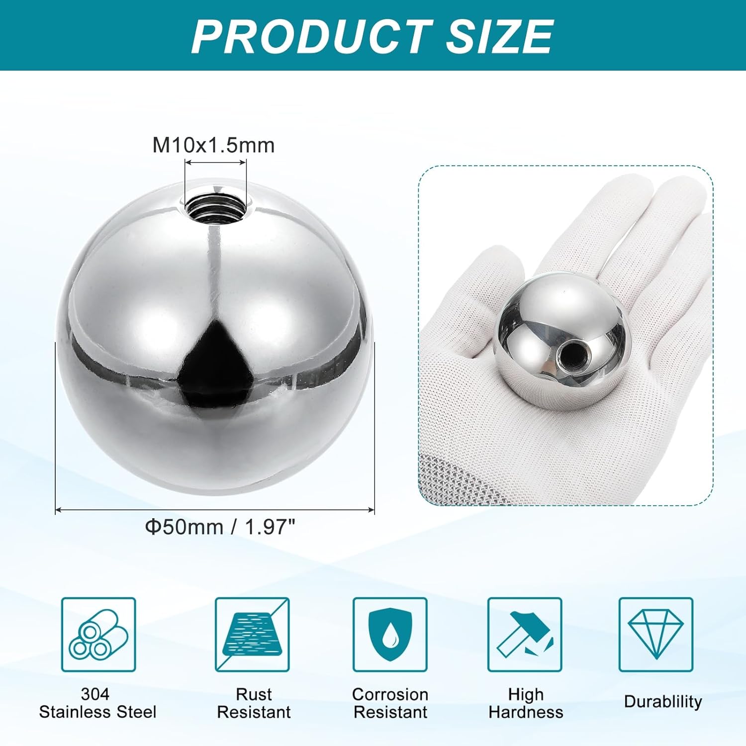 PATIKIL M10x50mm Ball Nuts Knob, 1pcs 304 Stainless Steel Round Solid Blind Hole Decorative Screw Cap Cover Machinery Handle Hardware