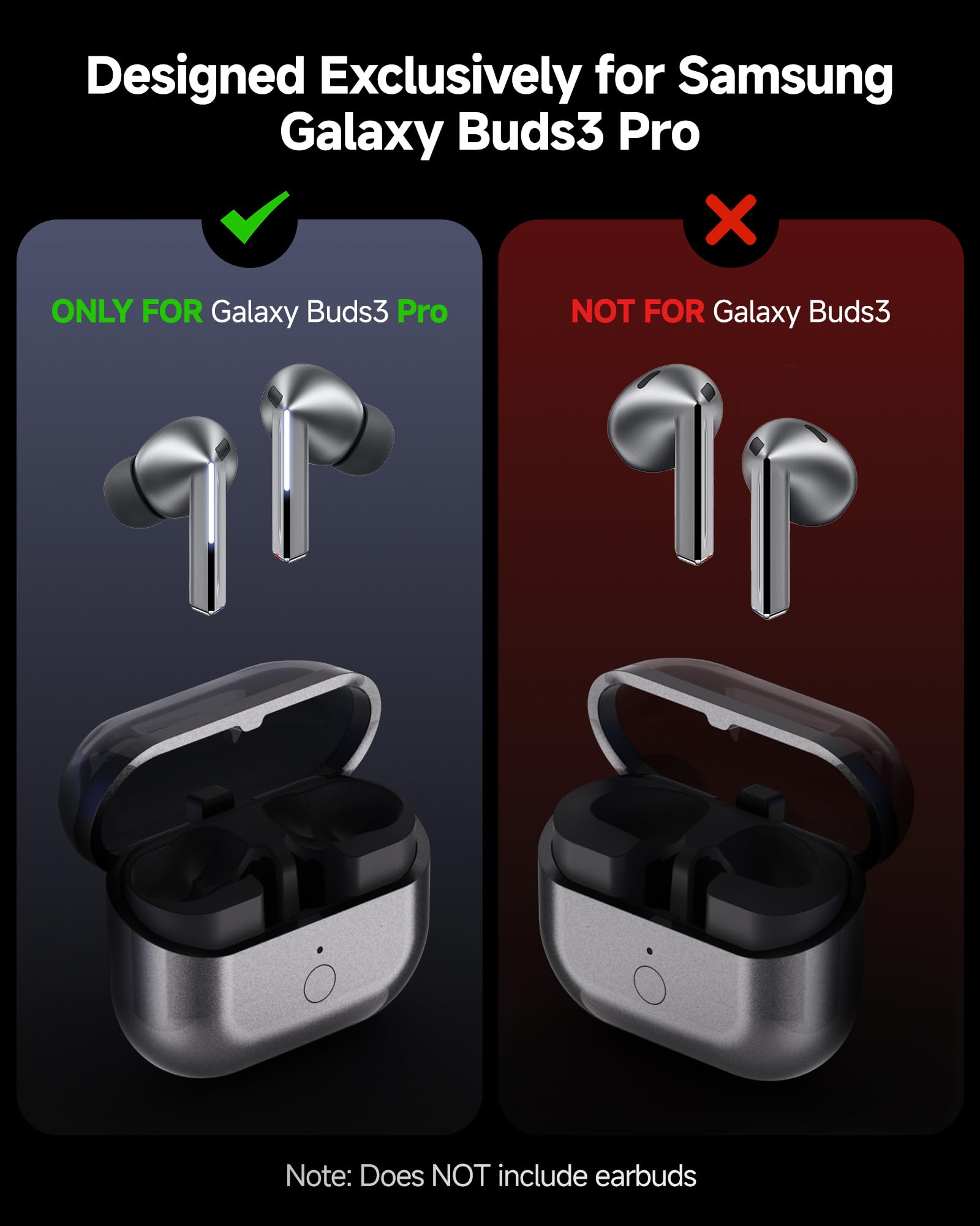 Estuche de Carga Compatible con Samsung Galaxy Buds 3 Pro, Caja de reemplazo con función de emparejamiento, Compatible con Carga inalámbrica (Auriculares no incluidos) Y033P