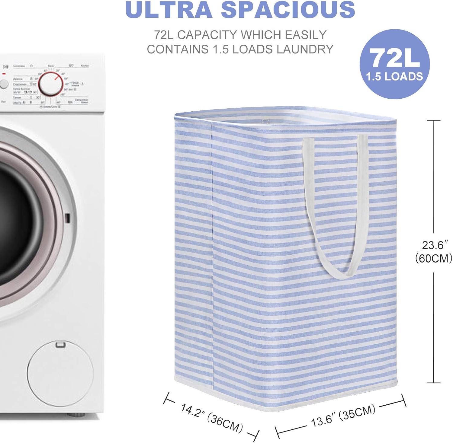 Jack&Chris Laundry Hamper,75L Freestanding Collapsible Extra Large Laundry Basket with Easy Carry Extended Handles Clothes Basket,Waterproof Storage Bags for Clothes Toys, Light Blue