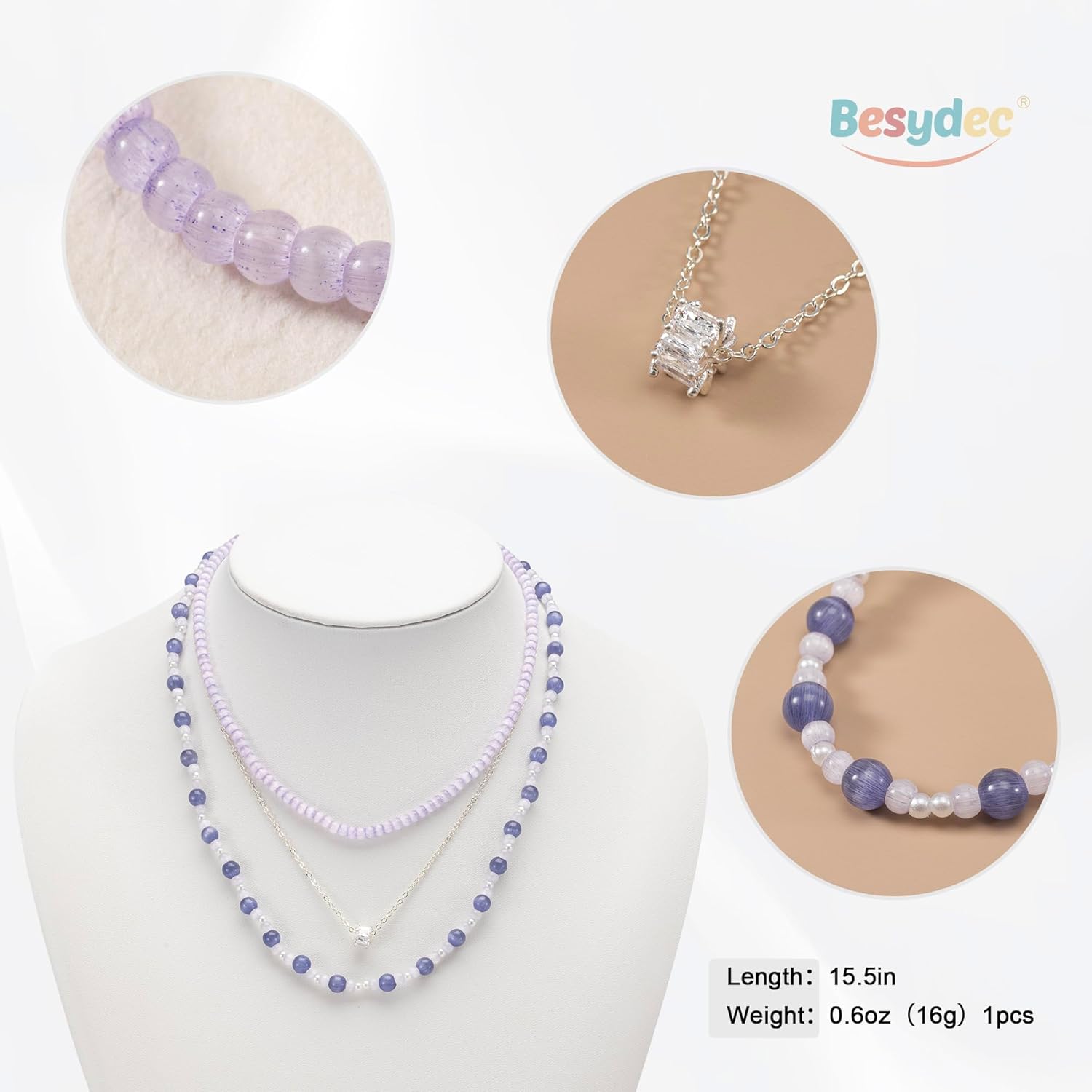 Besydec Beaded Layered Necklace Bohemian Jewelry Adjustable Beach Strand Necklace Sliver Chain for Women - Image 4