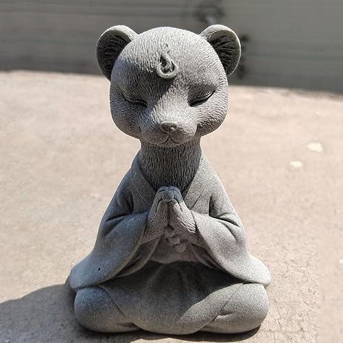 Miniatura 3 de Estatua de zorro meditante, esculturas de zorro rezando, figura zen para pecera, acuario, decoración de estantes al aire libre (A)