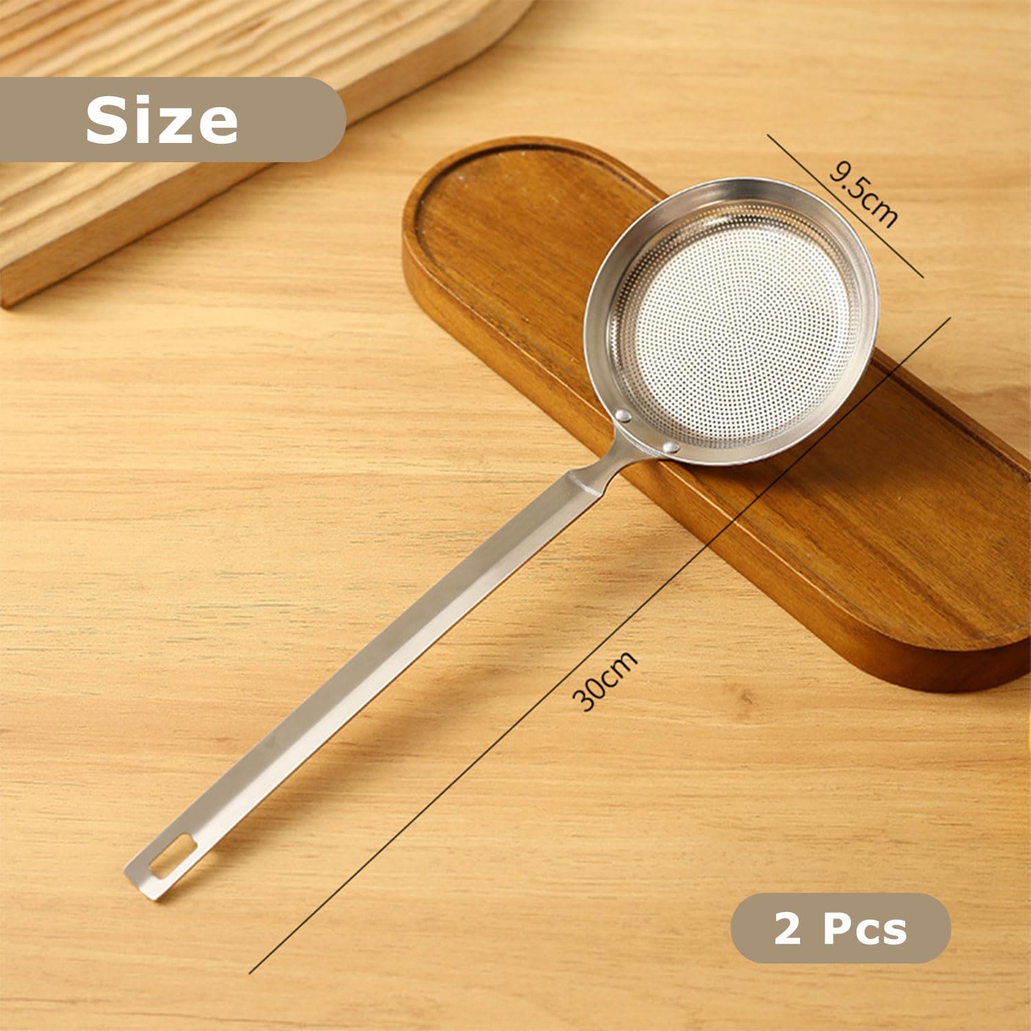 2 Unidades Espumadera Acero Inoxidable, Colador de Alimentos para Cocina, Cuchara de Filtro, Colador de Malla Fina para Separar Manchas de Aceite, Grasa, Espuma, Aceite de Filtro