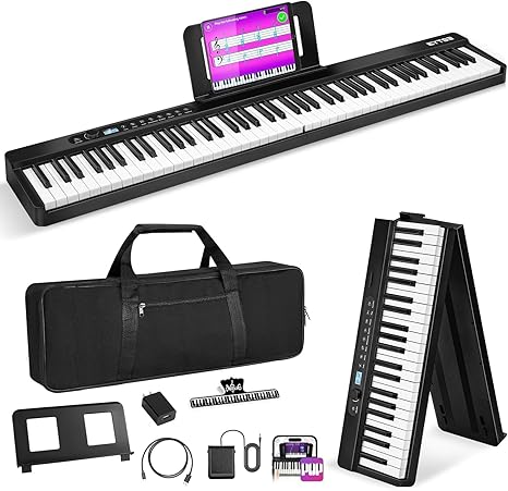 88 Key Folding Piano Semi-Weighted Foldable Piano Full Size Portable Travel Electric Piano Keyboard with BT Wireless, 128 Tones, USB MIDI, Sustain Pedal and Bag for Beginners Adults Teens