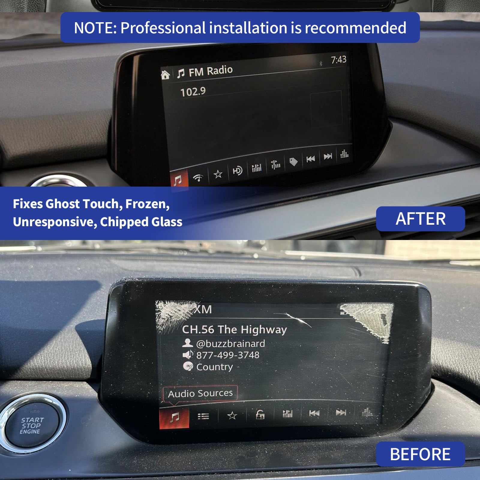 TsuperU Écran tactile numériseur de rechange pour Mazda 6 GRT7611J0 50 broches 2017 2018 2019, écran tactile haute définition ultra sensible OEM mis à niveau pour système de navigation Mazda 6