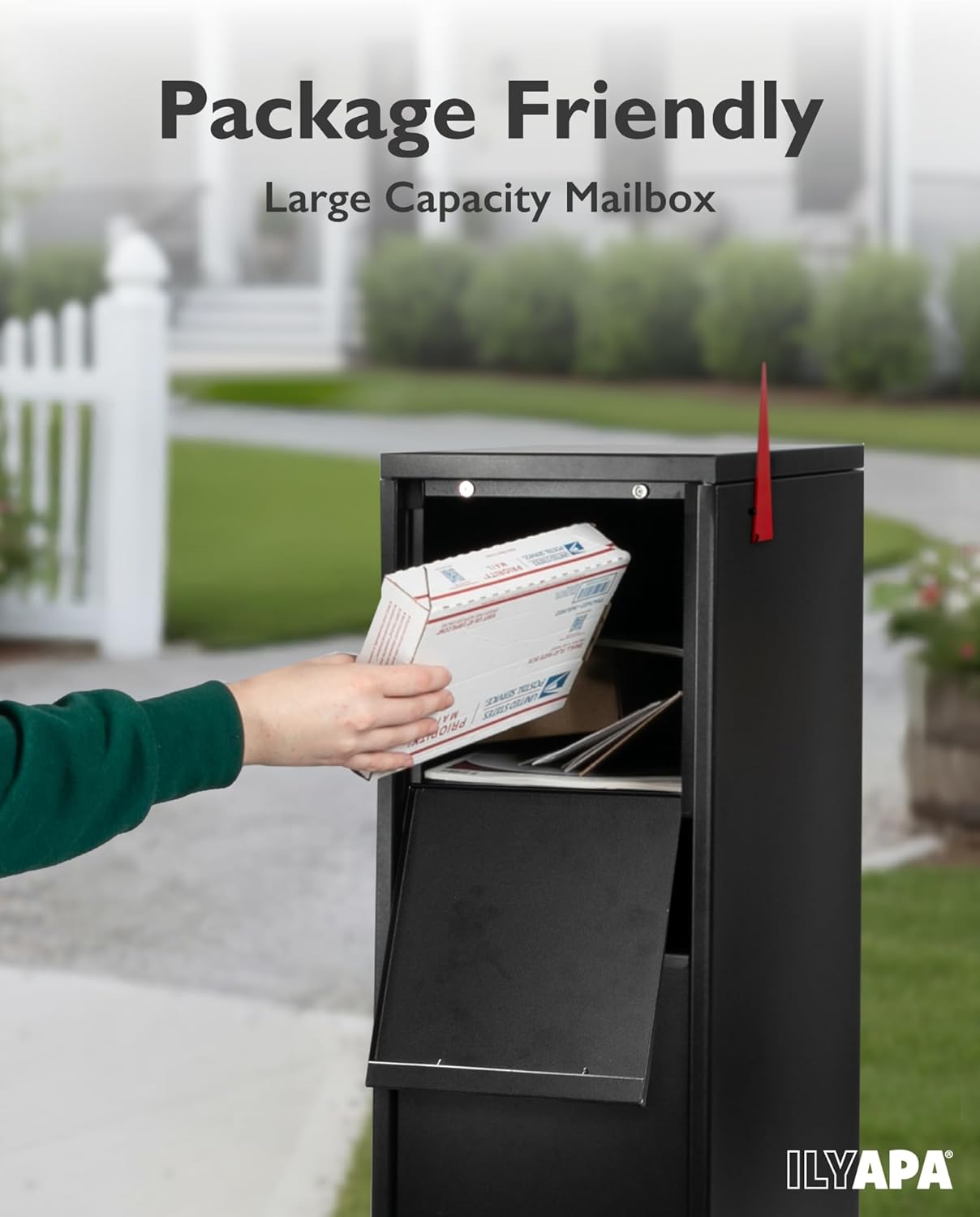 Modern Mailbox with Post - Residential Mailboxes for Outside Post Mount, Large Mail Box and Posts Combo Kit with Newspaper Package Slot, Magnetic Door, Powder Coated, Works with 4x4 or 6X6 Wood