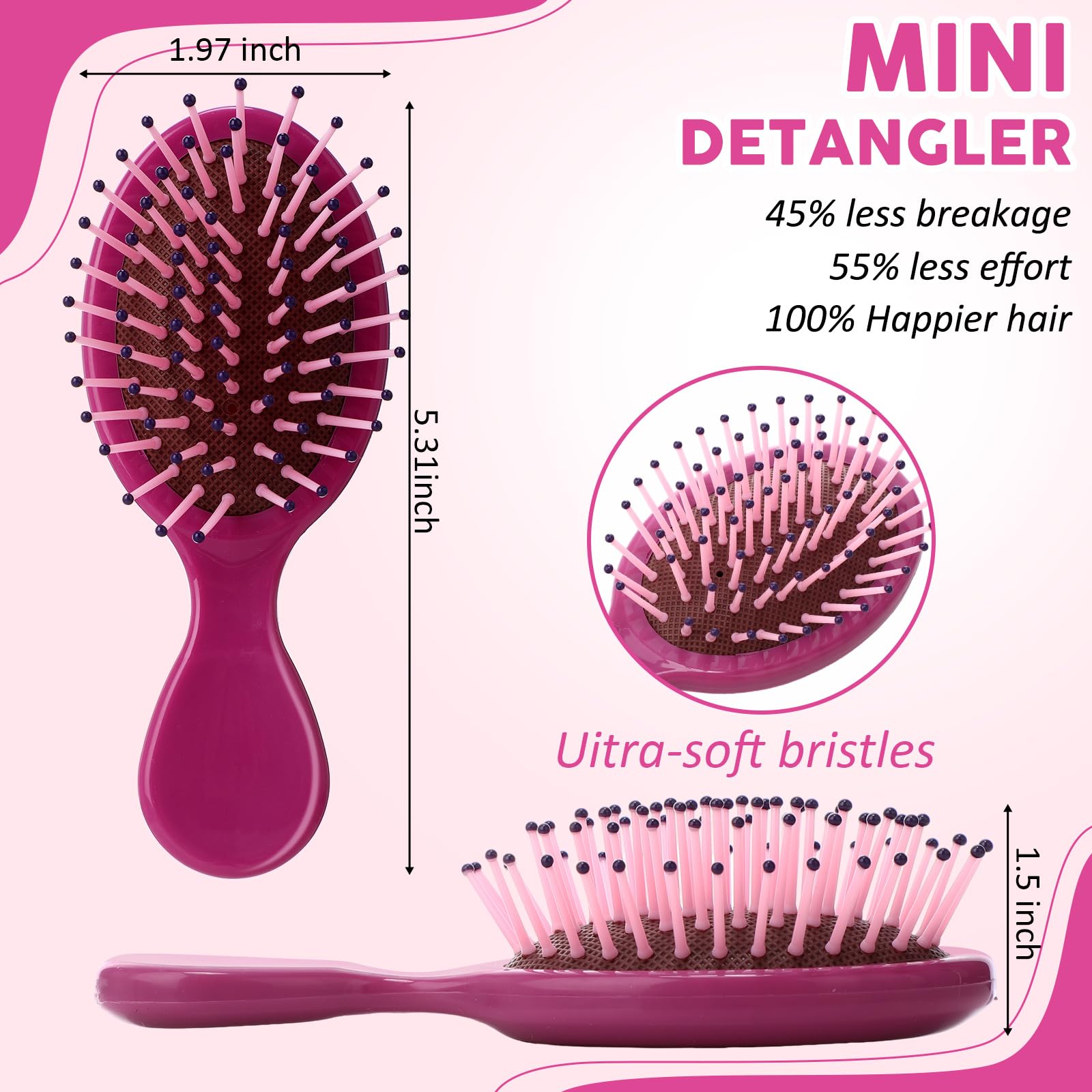 Zopeal 28 mini spazzole per capelli bagnati, idea regalo per bambini, per laurea, piccola spazzola per capelli da viaggio, per l'igiene di fine anno, districante, con setole morbide, per addio al