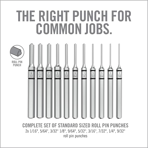 Real Avid 11-Piece Pin Punch Set - Portable All-in-One Punch Set with Storage Case - Choose Between Roll Pin, Standard or Brass and Steel Set