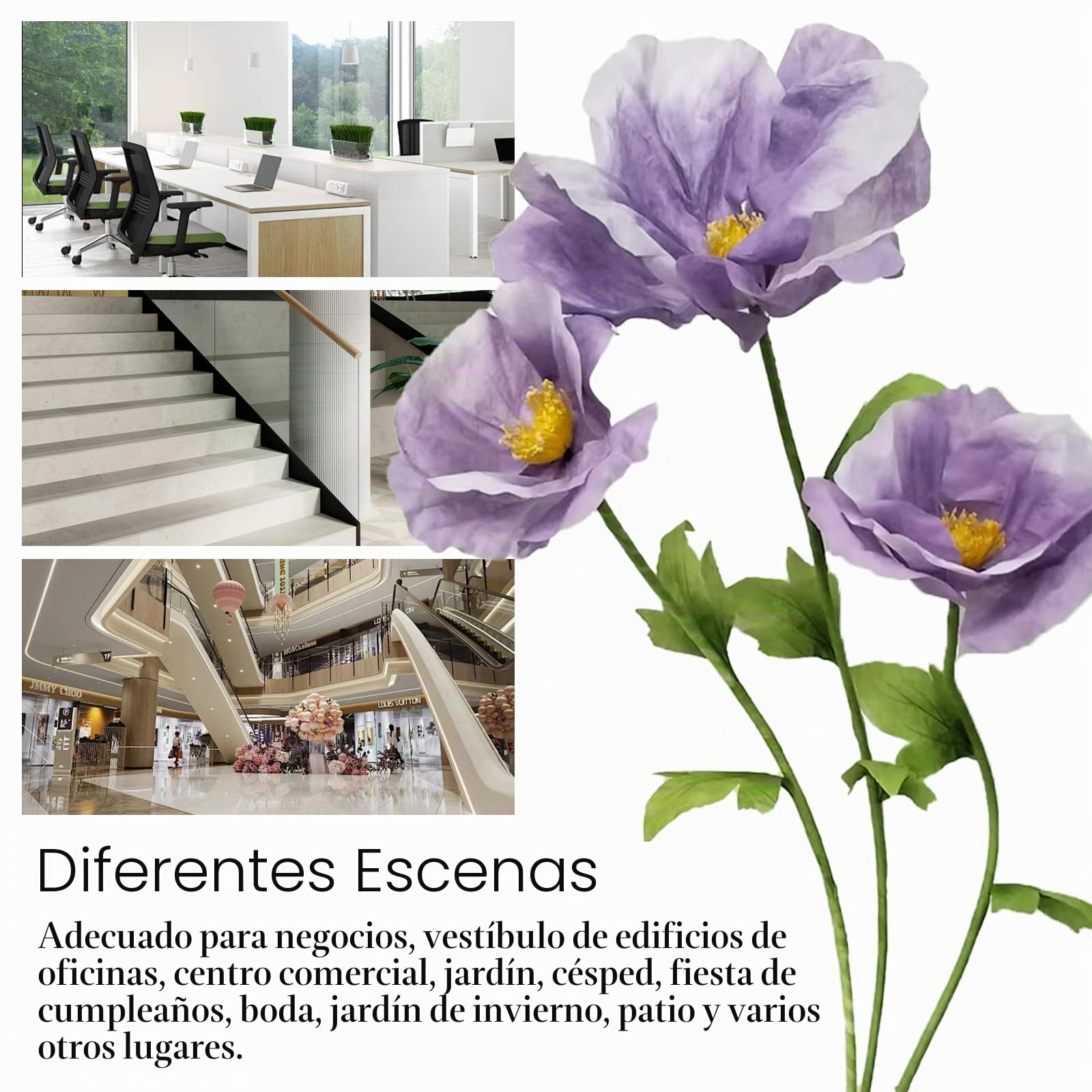 lifemet 3 piezas de flores artificiales gigantes 3D, flores realistas hechas de papel impermeable y ecológico, de larga duración, fácil mantenimiento, perfectas para casa, jardín, bodas, hotel
