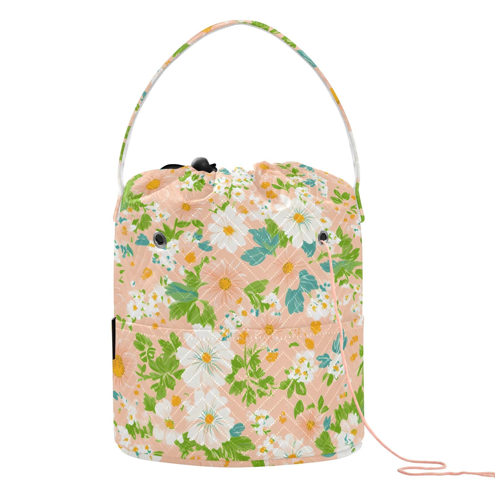 Yarn Storage Bag Small Crochet Bag Knitting Bag Organizer Flower Green Leave Yarn Bags for Crocheting Basket