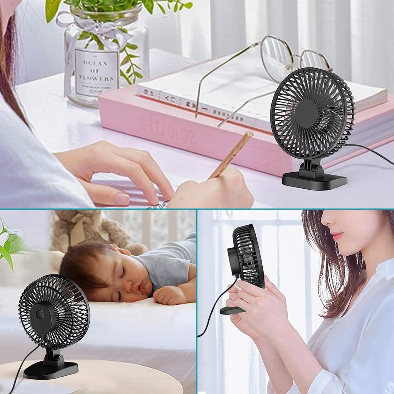 4 Inch Mini USB Desk Fan with 3 Setting, Small Personal Quiet Fan with Strong Airflow & Low Noise, Adjustable Tilt Angle, Perfect Portable Cooling Fan for Desktop Office -3.9 feet Cord (Blue) : Home & Kitchen