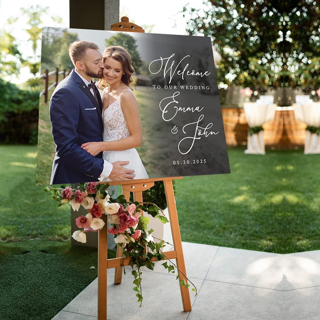 Andaz Press Personalized Welcome To Our Wedding Sign, Classic 16" x 20" Custom Photo Canvas Wedding Welcome Sign for Reception, Ceremony, Easel Stand