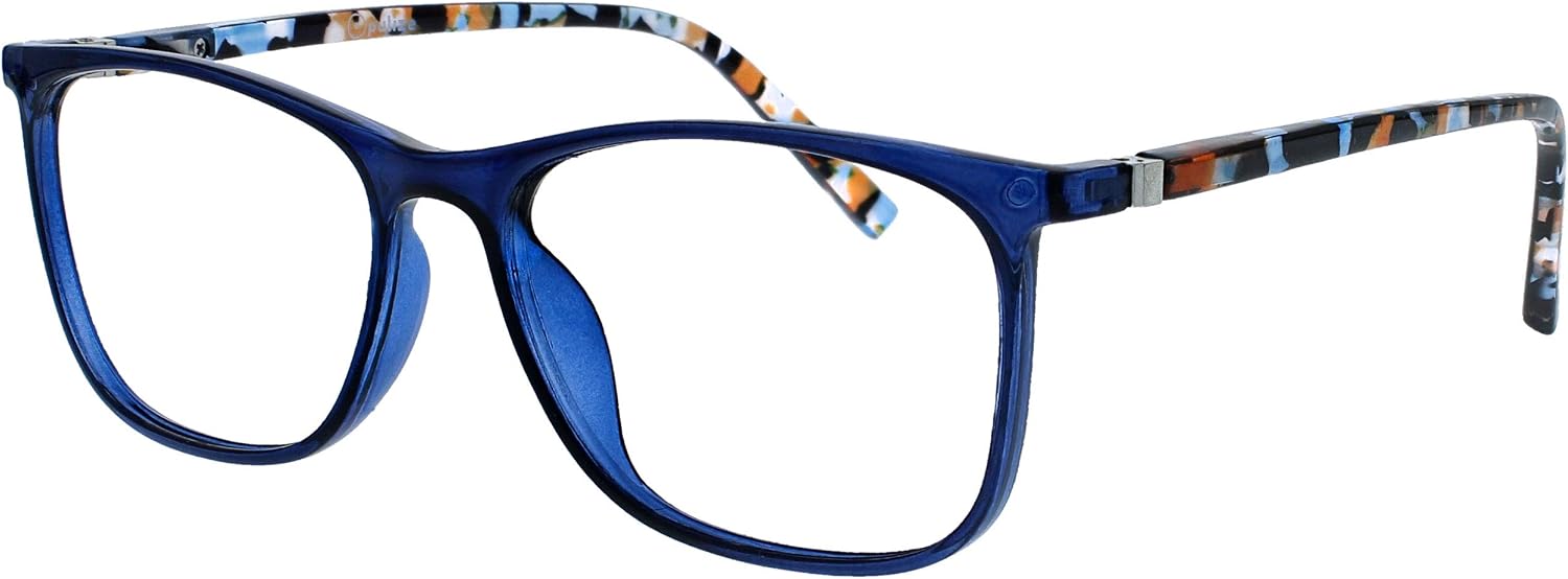 OPULIZE Arc Reading Glasses 2 Pack Stylish Slim Square Frame Spring Hinges Scratch Resistant Black Blue Patterned Arms Mens Womens RR66-13 +1.00 - Image 5