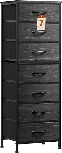 Miniatura 17 de WLIVE Cómoda alta para dormitorio, cómoda de 6 cajones y cómodas, cómoda de tela para armario, mesita de noche con marco de metal, torre de