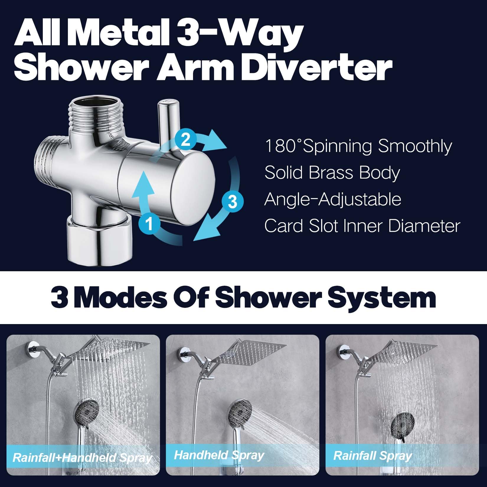 Cabezal de ducha, cabezal de ducha de lluvia de 8 pulgadas con rociador de mano con brazo de extensión ajustable de ángulo de 11 pulgadas, regulador de flujo/sistema de ducha, cabezal de ducha de