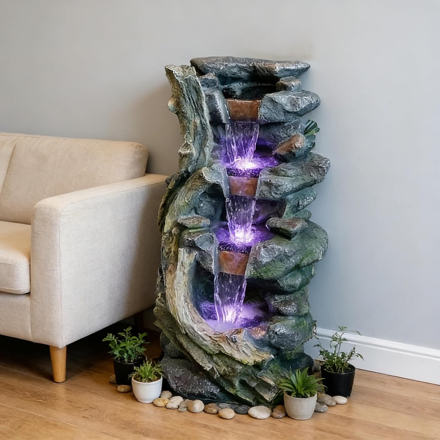Large Floor-Standing Fountains Indoor Resin Fountain, Stacked Rockery Artificial Hill Fountain, Suitable for Home/Outdoor Decor, Ideal Gift for Nature Lovers