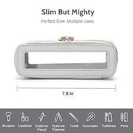 Aveniee Clear Makeup Brush Bag, Slim Brush Holder Cosmetic Case, Small Travel Toiletry Bag for Women, Thin Make up Bags with Zippers, Cute Travel Essentials Srorage Bag.Grey