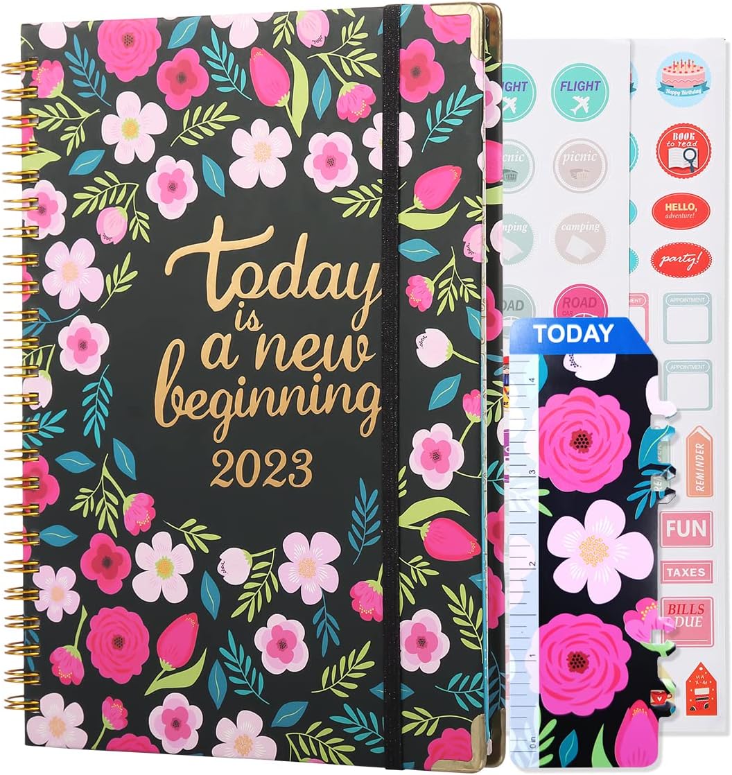 NADSSJL Diary 2025-2025 Diary A5 Week to View, Jan. 2025 - Dec. 2025, Academic Diary 2025, Twin-wire Binding, Hard Cover, Inner Pocket, Elastic Closure, Bookmark, Stickers, 21.5 x 15.5 x 1.5 cm