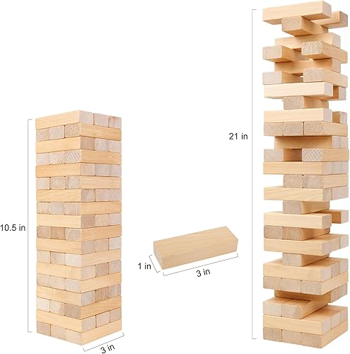 Miniatura 2 de GOTHINK Juego de torre para niños y adultos, juego de apilamiento de tablero de madera de 54 piezas para noche de juegos familiares, juego clásico